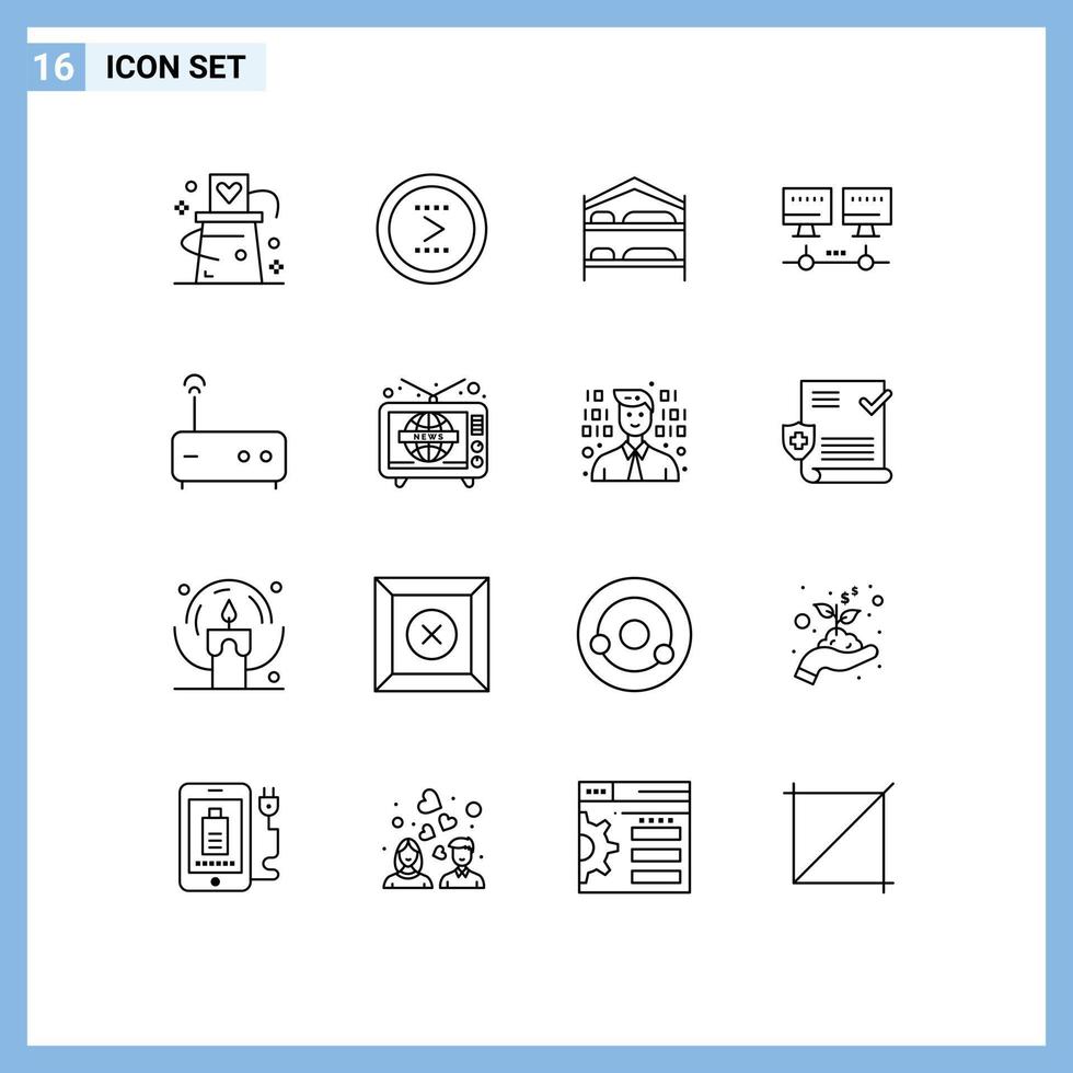 Pack of 16 creative Outlines of hub network next computer service Editable Vector Design Elements