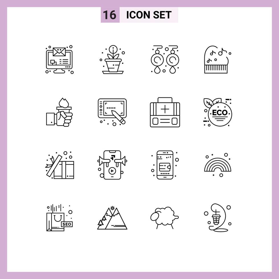 Set of 16 Commercial Outlines pack for olympic leader jewel hand piano Editable Vector Design Elements