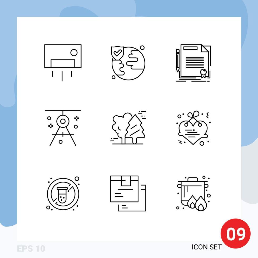 Modern Set of 9 Outlines and symbols such as drawing draft agreement compass paper Editable Vector Design Elements