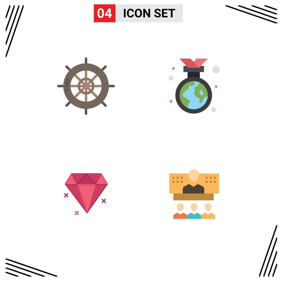 Mobile Interface Flat Icon Set of 4 Pictograms of nautical diamond ship earth day conference Editable Vector Design Elements