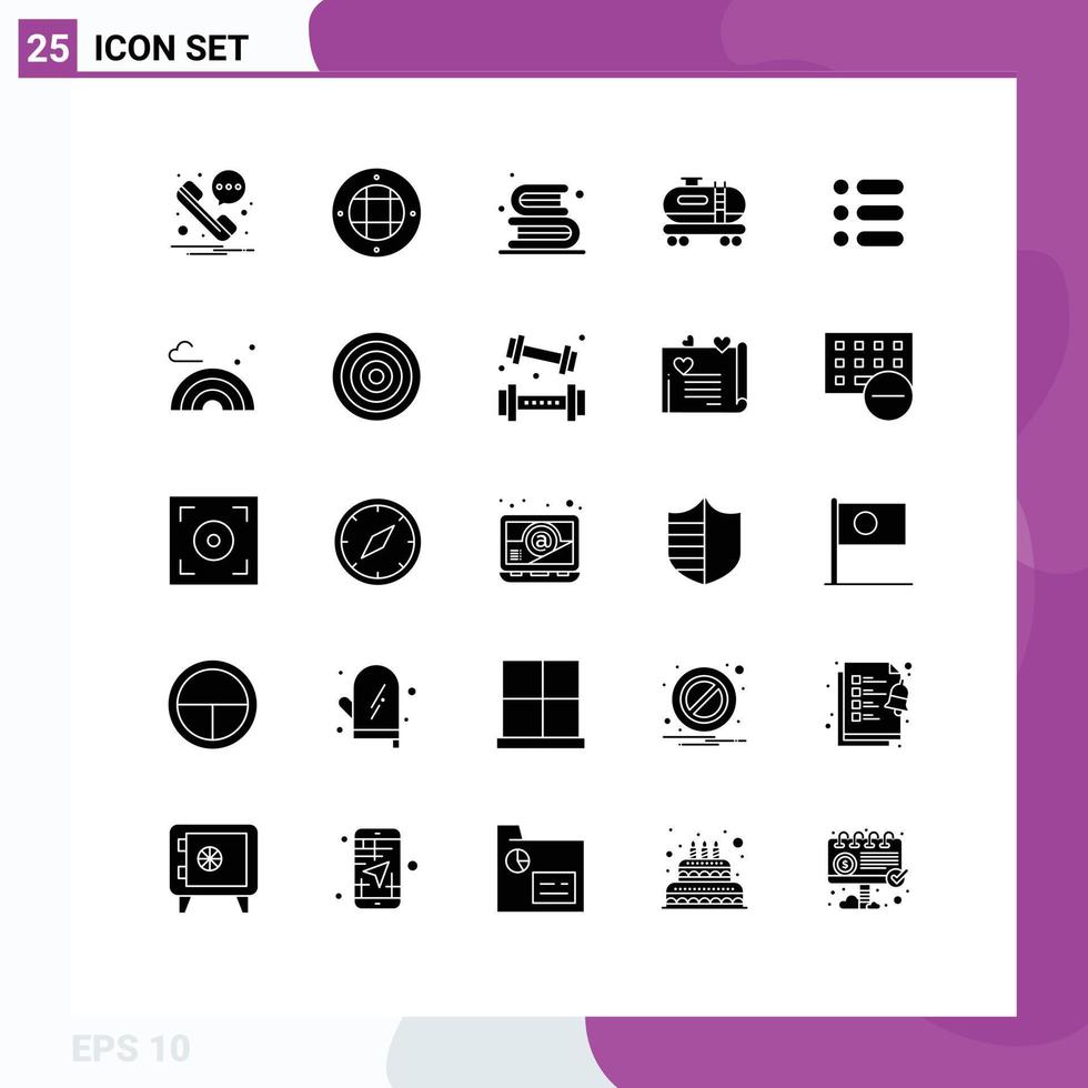 25 Thematic Vector Solid Glyphs and Editable Symbols of text list books pollution oil Editable Vector Design Elements