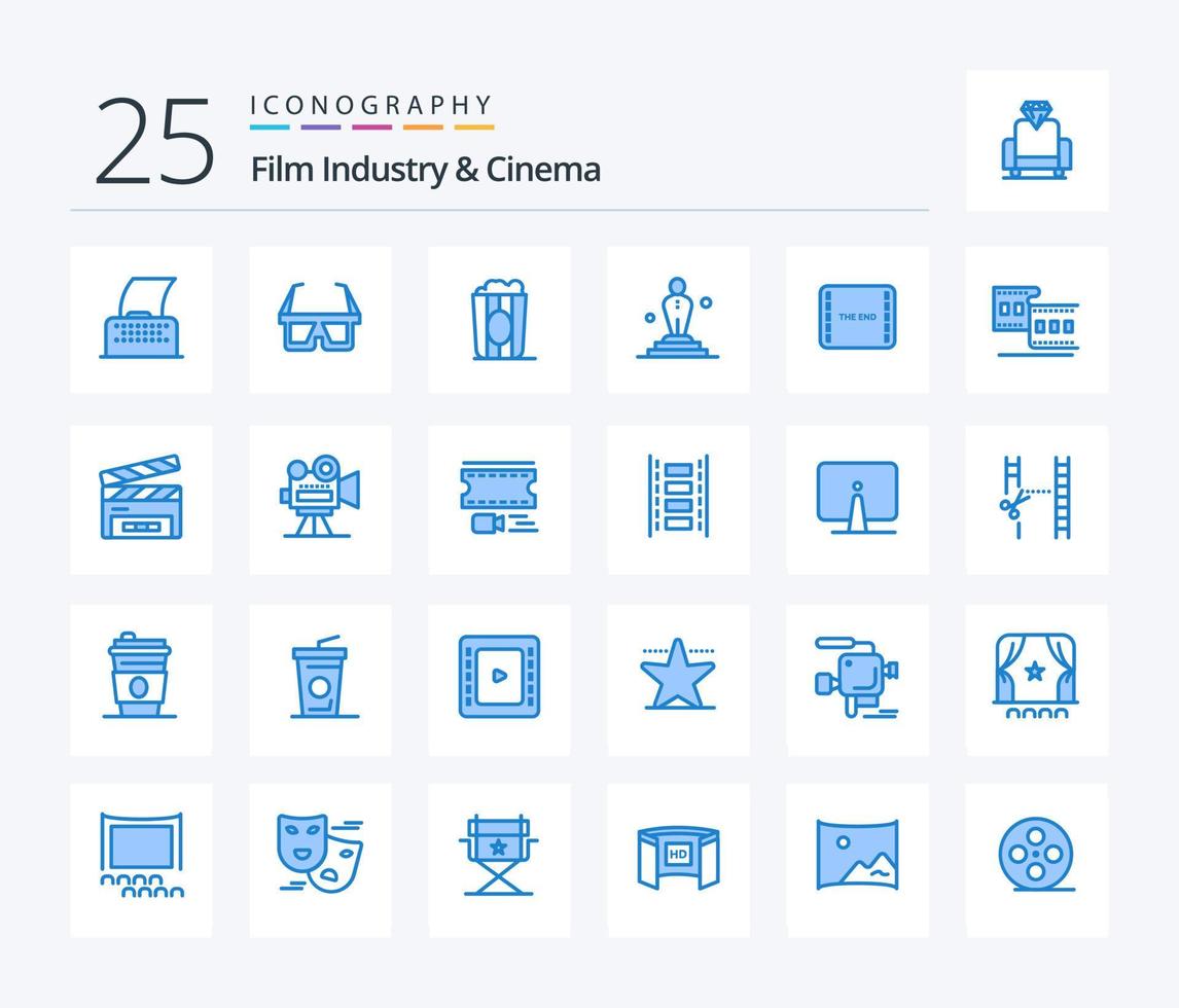 paquete de iconos de color azul cenima 25 que incluye película. Óscar cine. película. cine vector