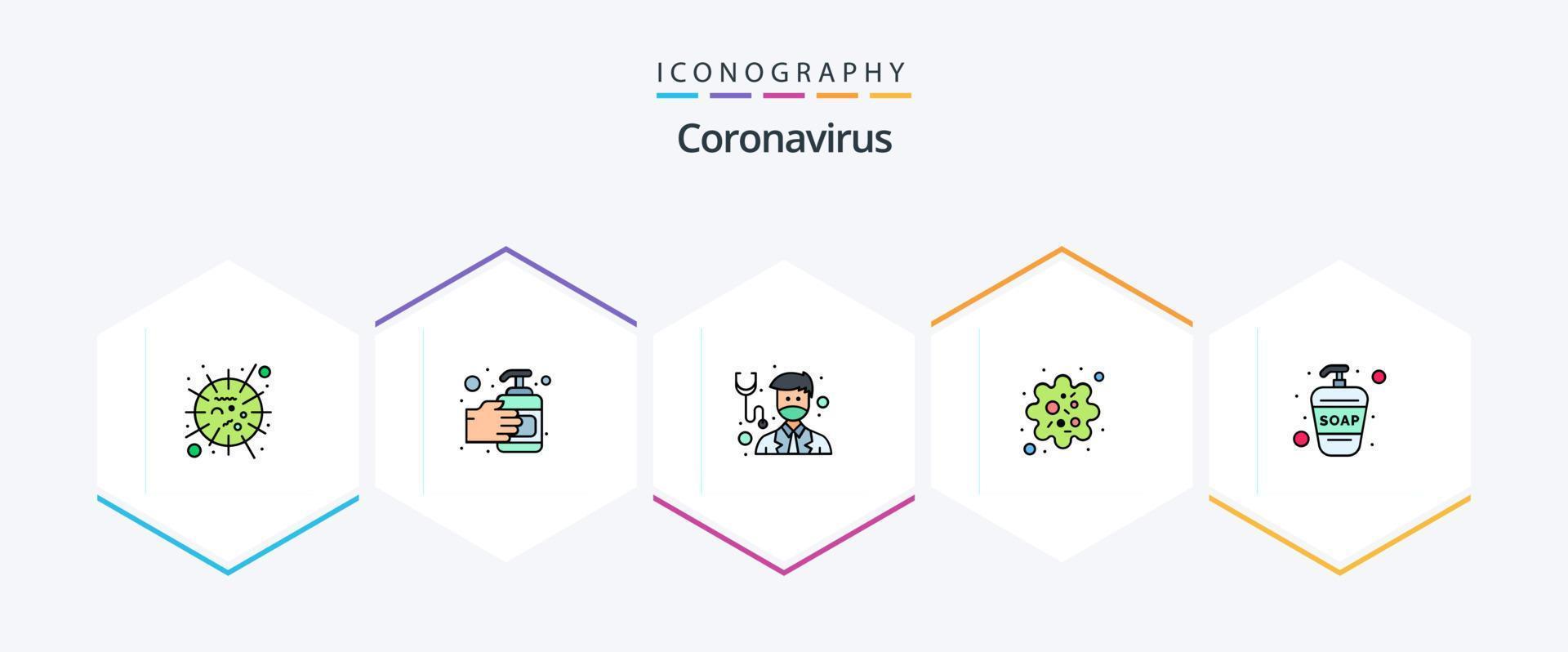 paquete de iconos de línea de llenado de coronavirus 25 que incluye lavado a mano. patógeno. médico. partícula. medicamento vector