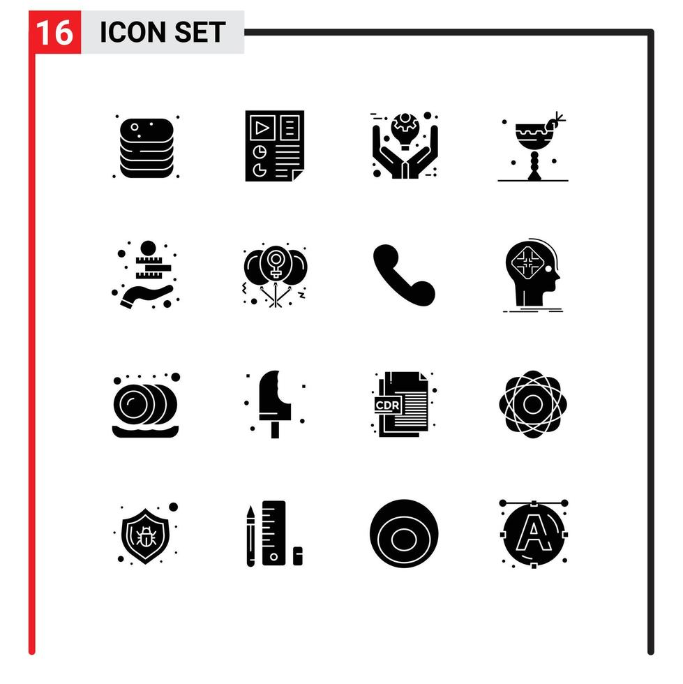 Solid Glyph Pack of 16 Universal Symbols of food cocktail report ideas management Editable Vector Design Elements