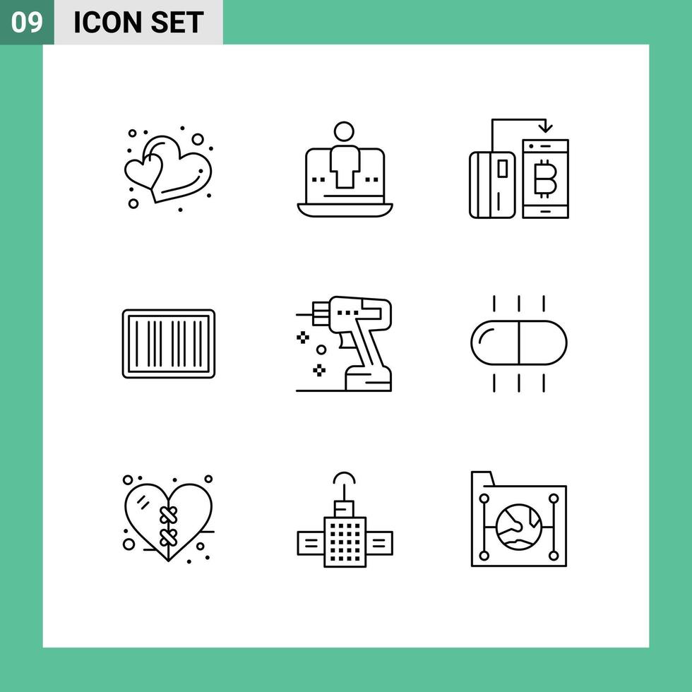 Set of 9 Modern UI Icons Symbols Signs for shopping barcodes marketing barcode money Editable Vector Design Elements