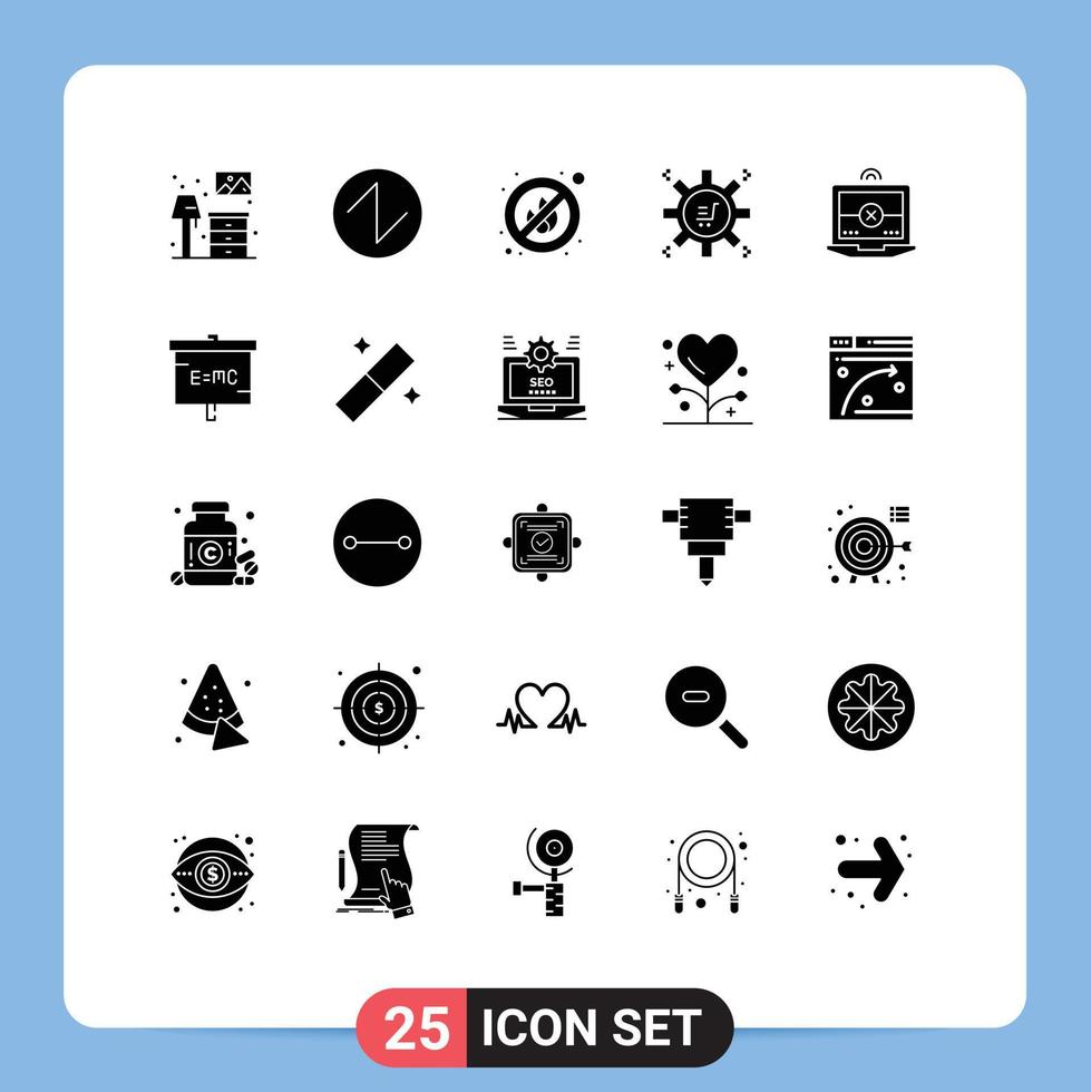 Editable Vector Line Pack of 25 Simple Solid Glyphs of education computing no laptop marketing process Editable Vector Design Elements
