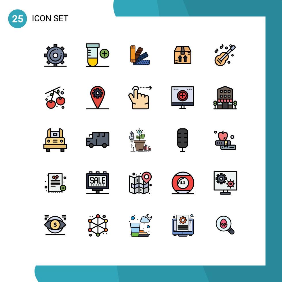 Modern Set of 25 Filled line Flat Colors and symbols such as kora guitar color package box Editable Vector Design Elements