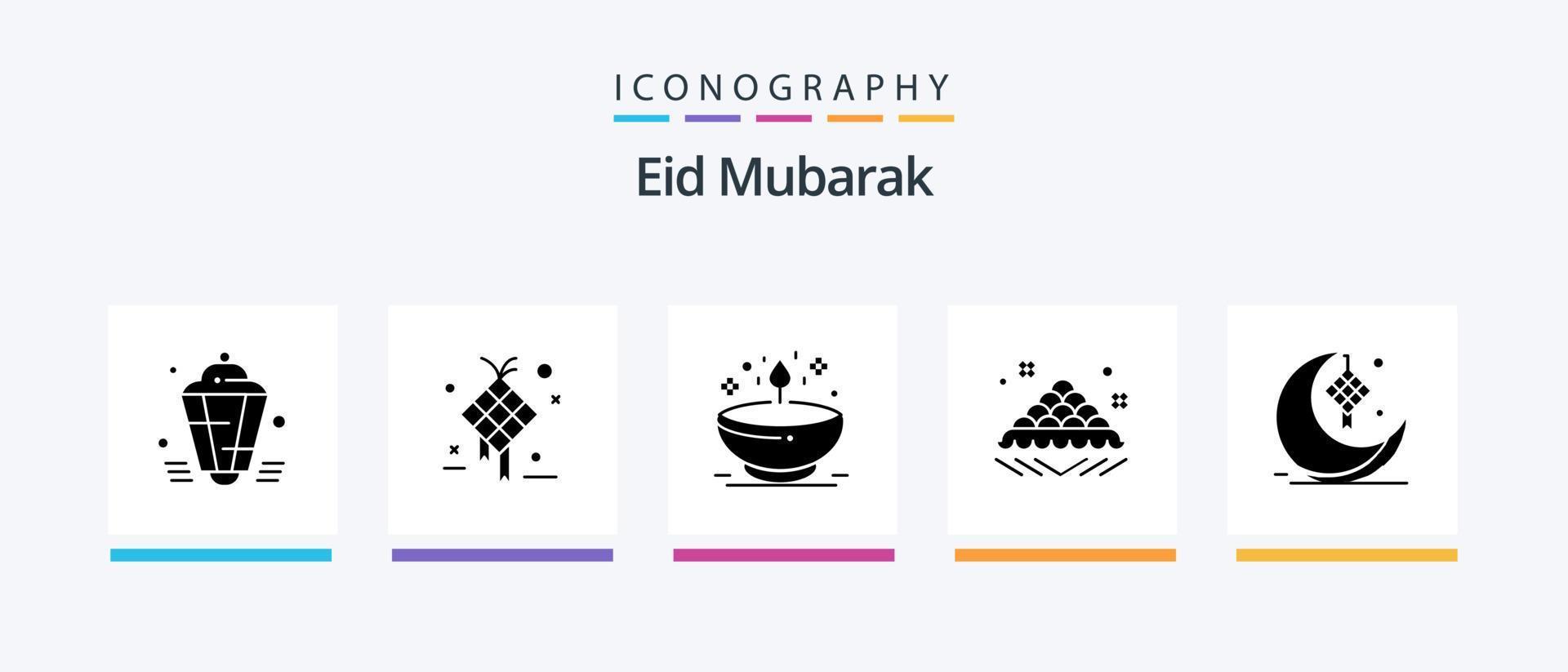 Eid Mubarak Glyph 5 Icon Pack Including fast. sweet. design. light. dia. Creative Icons Design vector