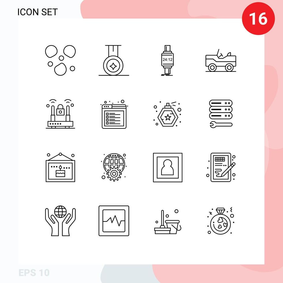 16 Outline concept for Websites Mobile and Apps browser lock apple internet van Editable Vector Design Elements