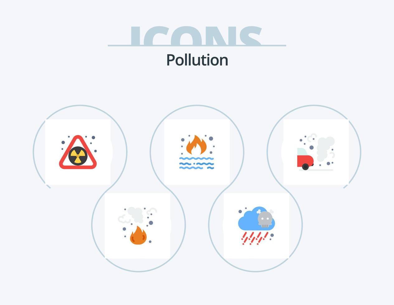 diseño de iconos del paquete de iconos planos de contaminación 5. . . gas. polución. medioambiente vector