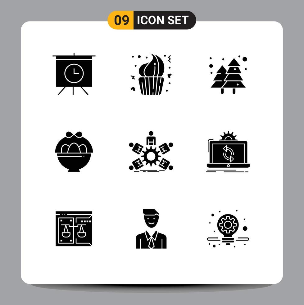 Pack of 9 creative Solid Glyphs of leadership team plant easter basket Editable Vector Design Elements