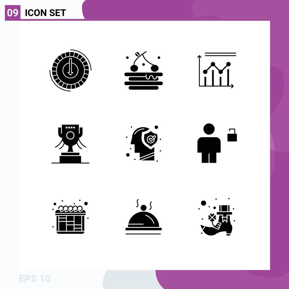 Solid Glyph Pack of 9 Universal Symbols of head ireland analytics cup line Editable Vector Design Elements