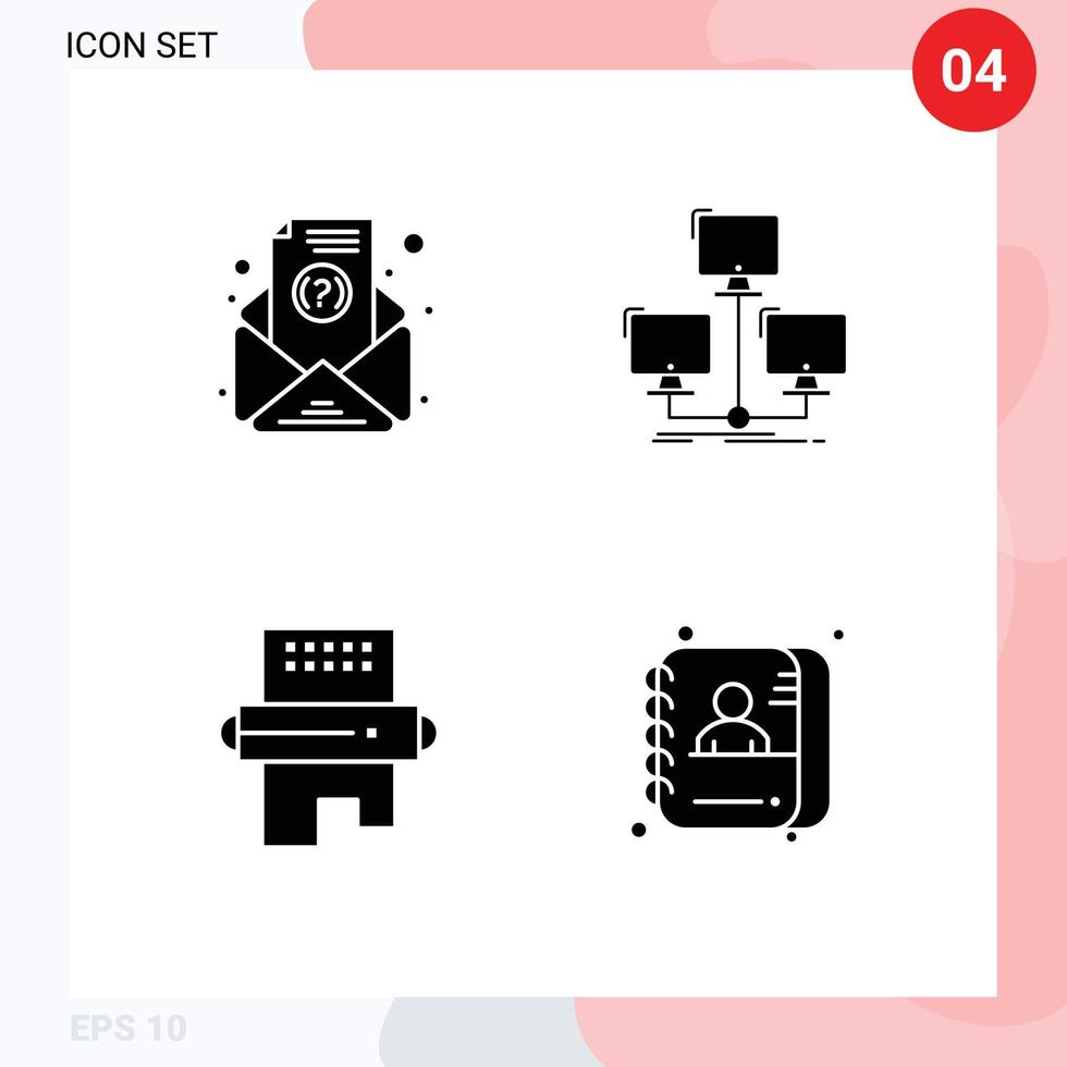 4 User Interface Solid Glyph Pack of modern Signs and Symbols of email drinks database network meal Editable Vector Design Elements