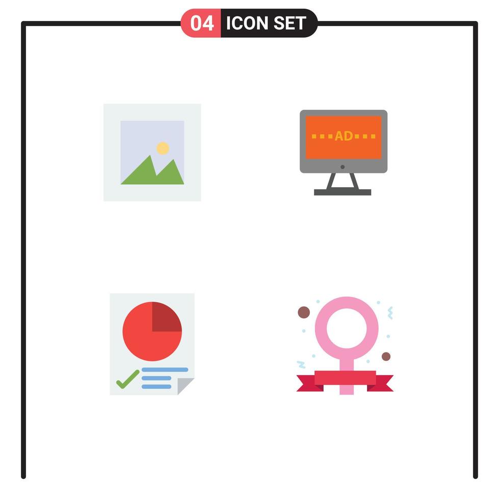 4 Universal Flat Icon Signs Symbols of image document tv screen report Editable Vector Design Elements