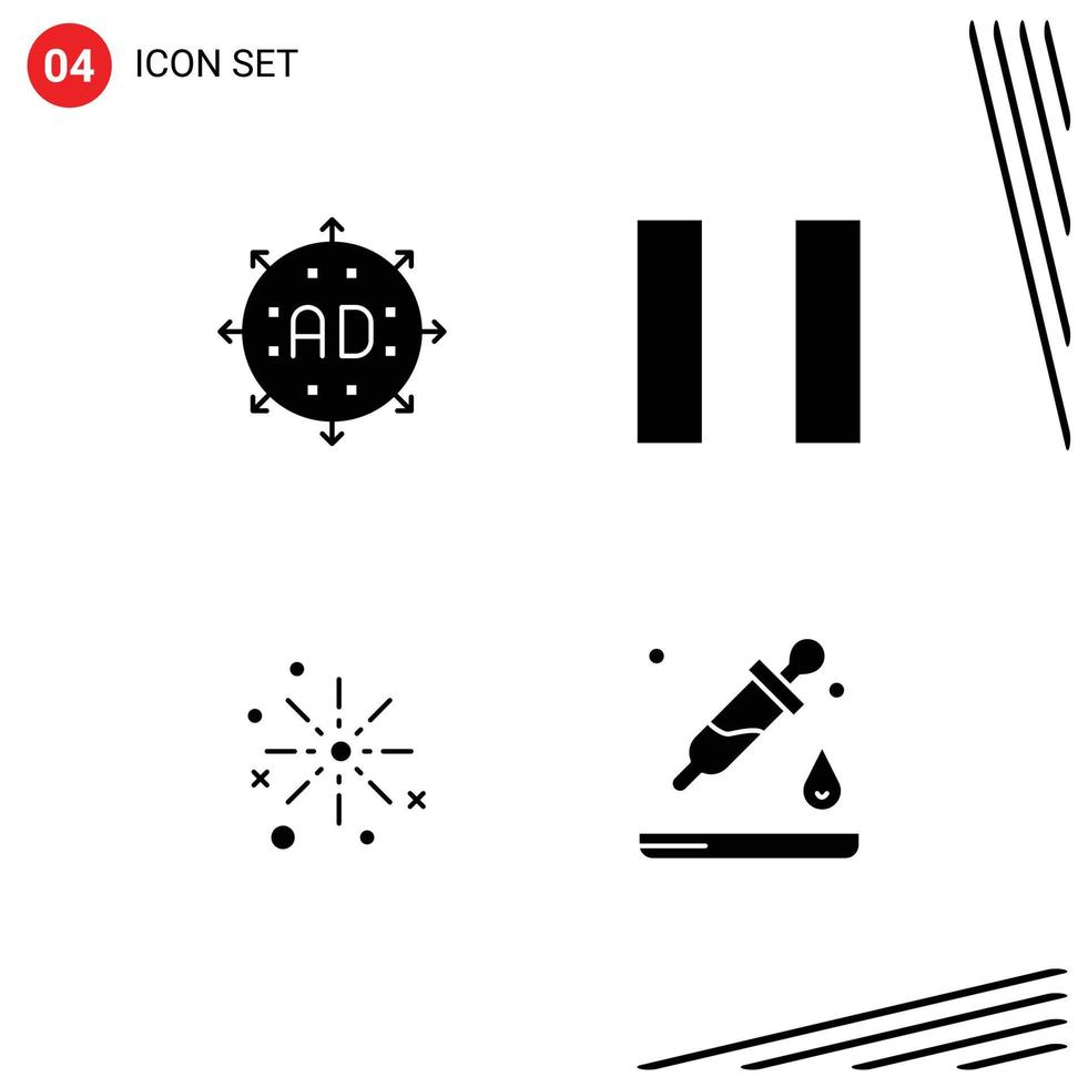 4 signos universales de glifos sólidos símbolos de crackers publicitarios expanden elementos de diseño vectorial editables del festival bang vector