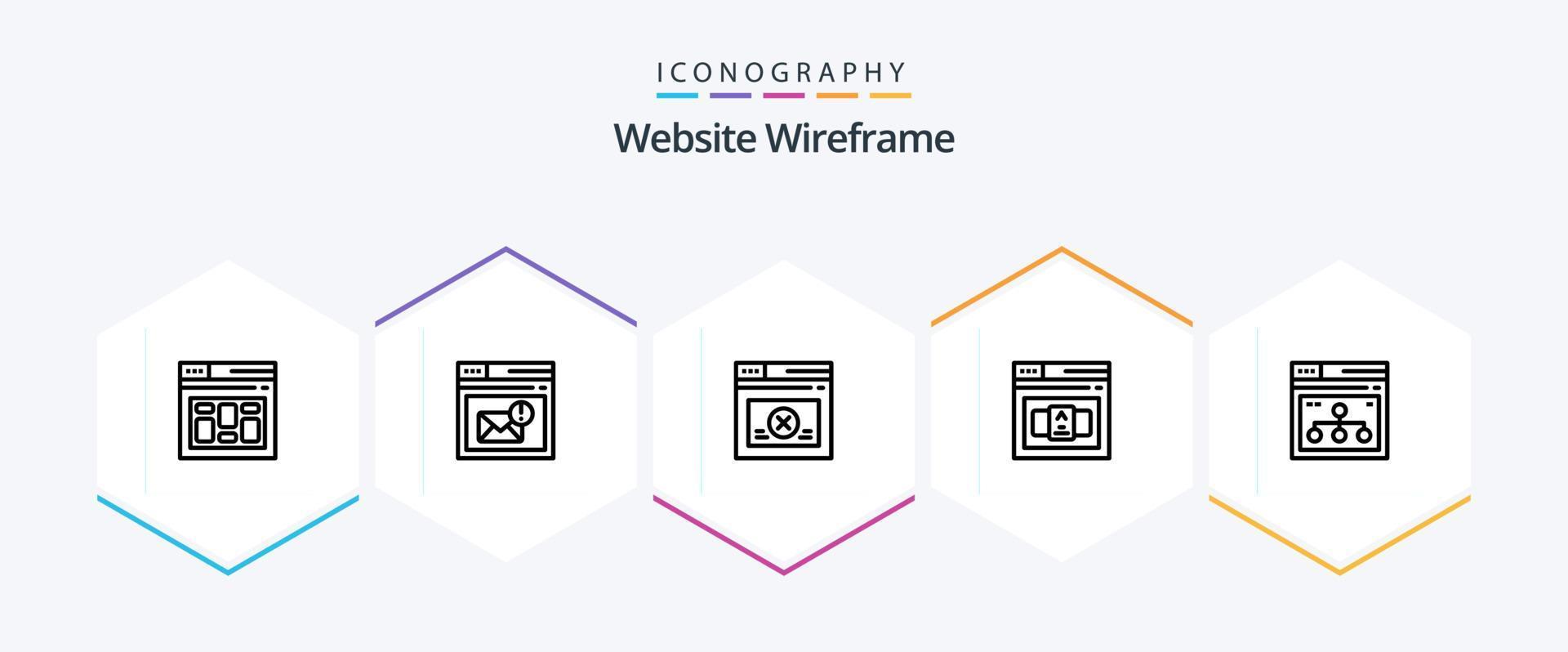 Website Wireframe 25 Line icon pack including internet. control. alert. code. website vector
