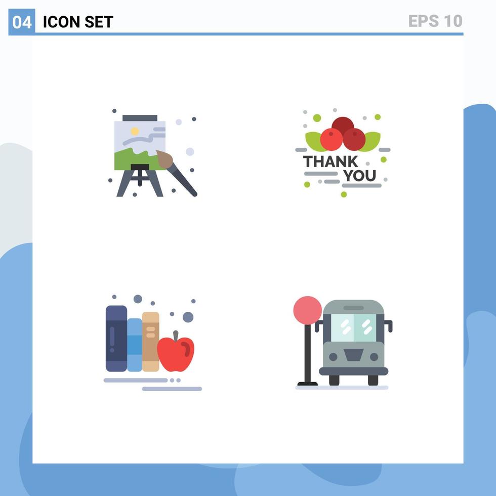 4 Universal Flat Icons Set for Web and Mobile Applications easel books paint message library Editable Vector Design Elements