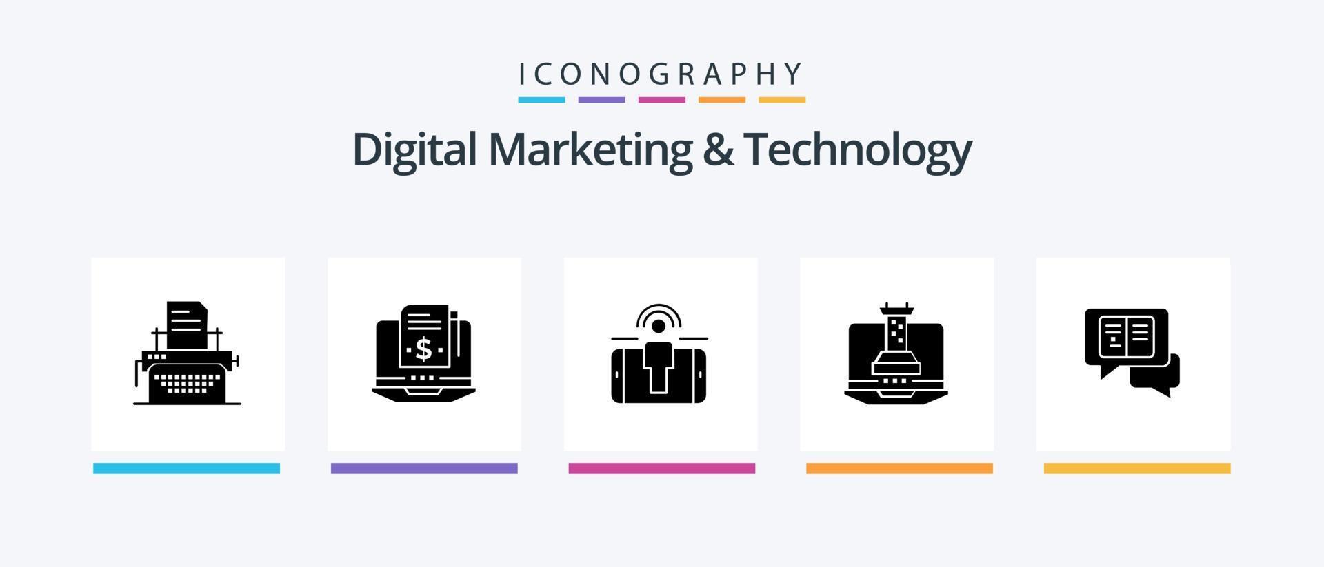 Digital Marketing And Technology Glyph 5 Icon Pack Including messages. marketing. engagement. didital strategy. digital. Creative Icons Design vector