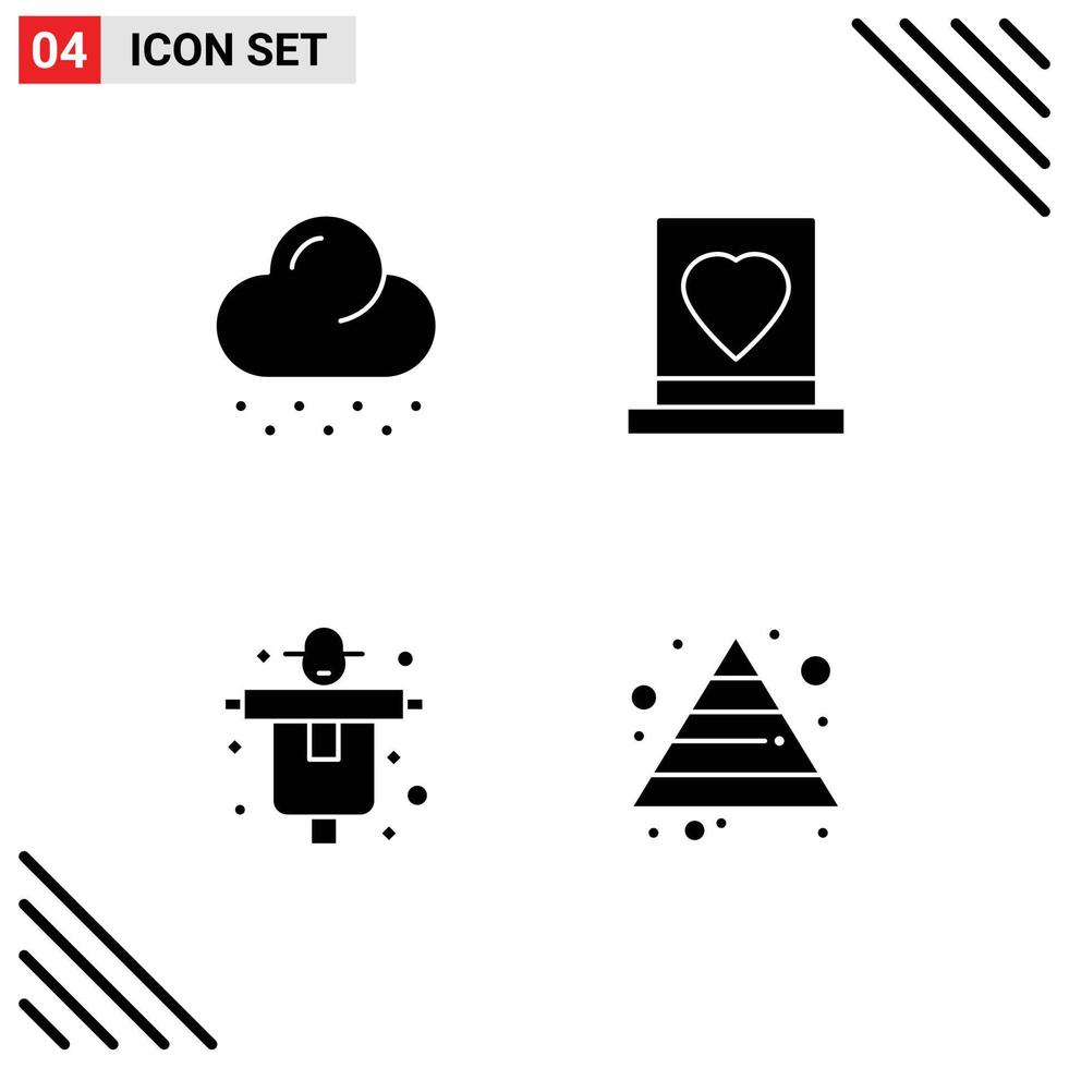 Group of 4 Solid Glyphs Signs and Symbols for cloud farm groom marriage scarecrow Editable Vector Design Elements