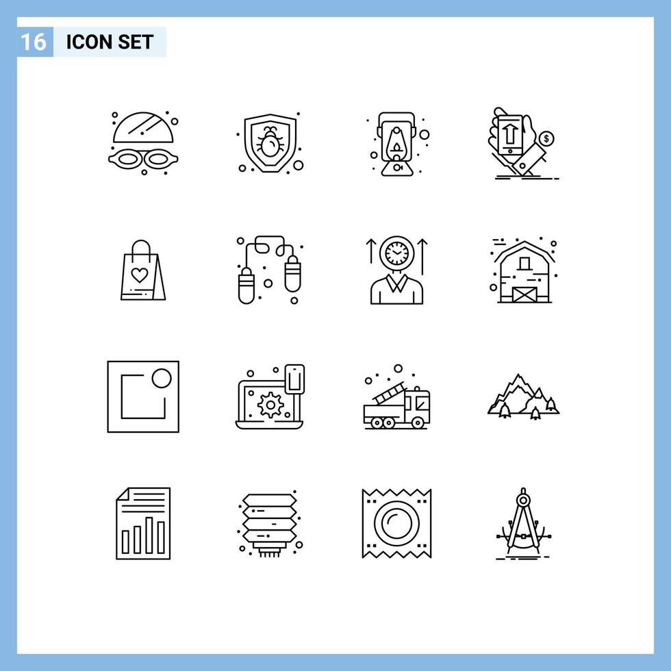 Outline Pack of 16 Universal Symbols of gift shopping oil currency shopping Editable Vector Design Elements