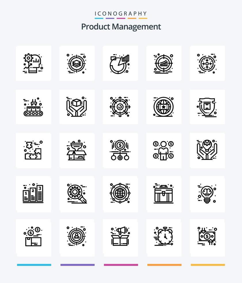 Creative Product Management 25 OutLine icon pack  Such As product. management. product. target. management vector