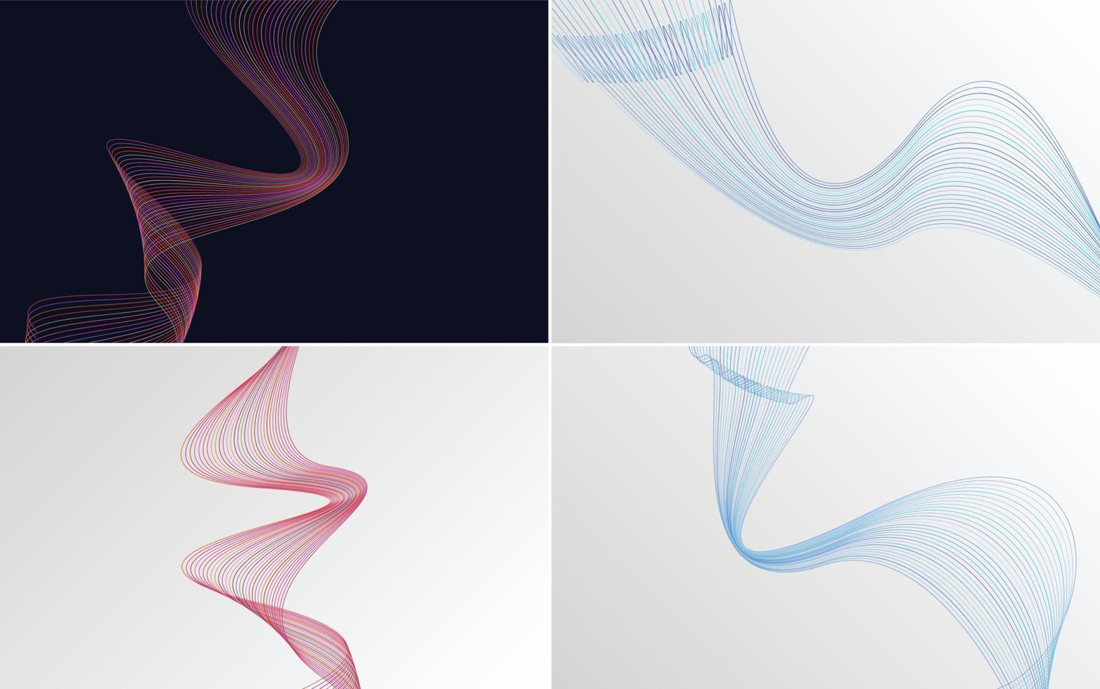 Set of 4 geometric wave pattern background Abstract waving line vector