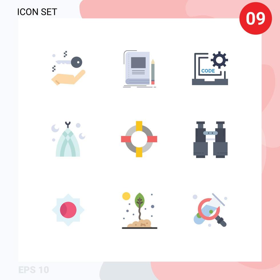 Set of 9 Modern UI Icons Symbols Signs for help mosque code month programming Editable Vector Design Elements