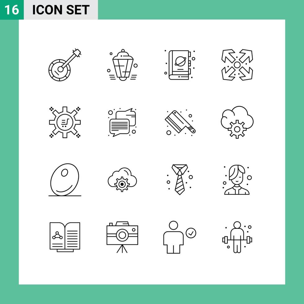 Modern Set of 16 Outlines Pictograph of maximize arrows eid space planet Editable Vector Design Elements