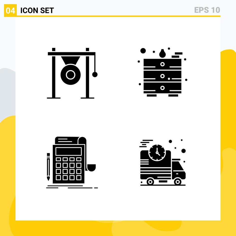 Mobile Interface Solid Glyph Set of 4 Pictograms of audio audit music office calculation Editable Vector Design Elements