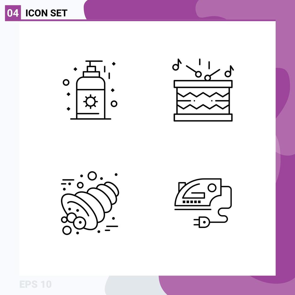 Stock Vector Icon Pack of 4 Line Signs and Symbols for beach horn drum sticks electric Editable Vector Design Elements