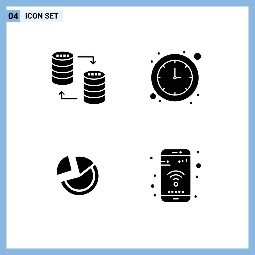 Editable Vector Line Pack of 4 Simple Solid Glyphs of database pie chart storage economy diagram Editable Vector Design Elements