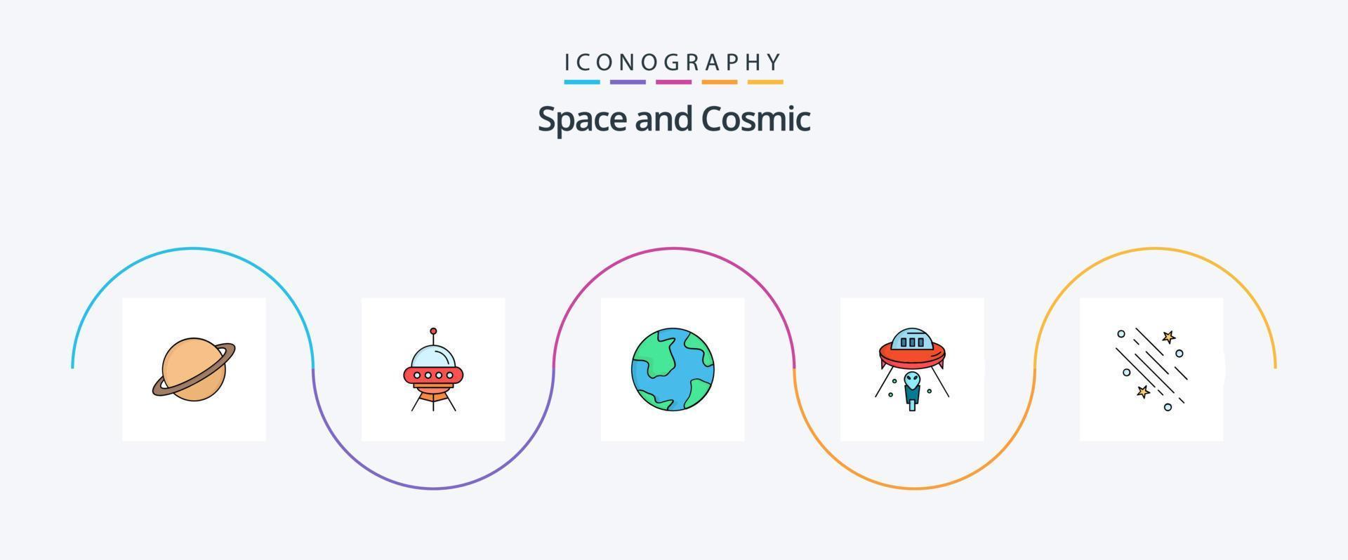 paquete de iconos planos llenos de línea espacial 5 que incluye descubrimiento. mundo. Embarcacion. globo. espacio vector