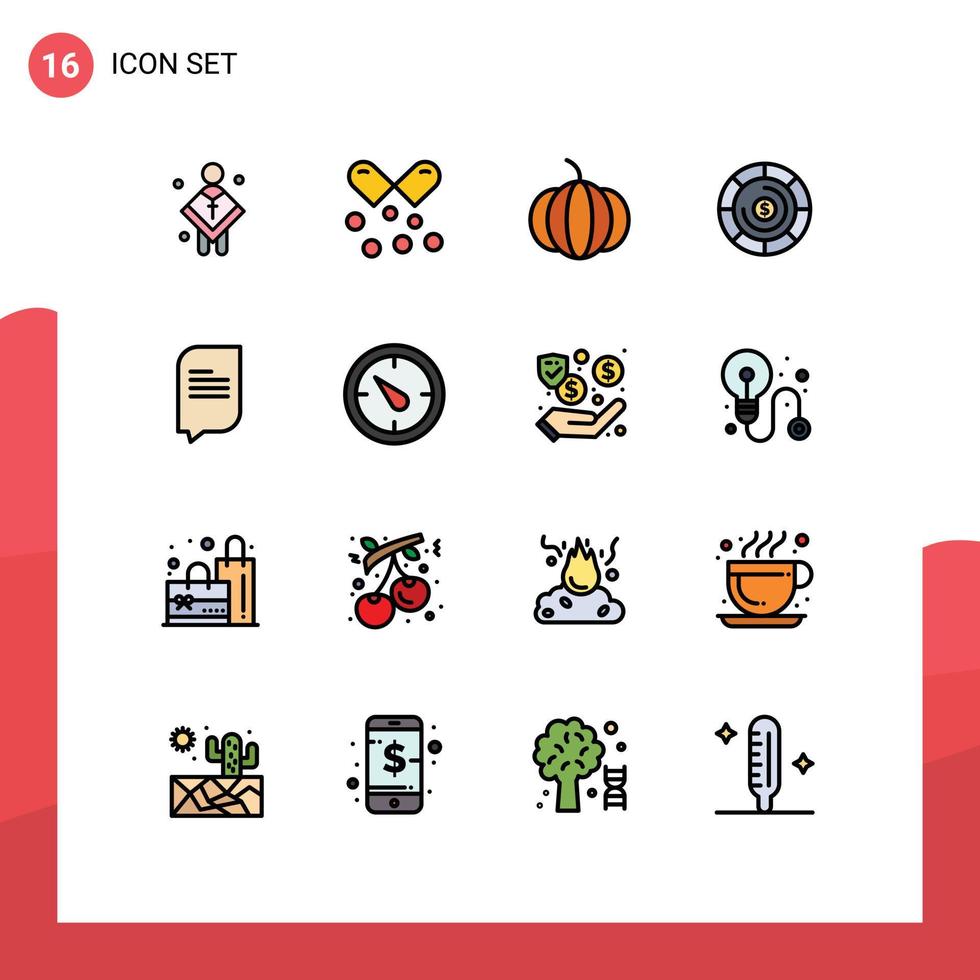 Mobile Interface Flat Color Filled Line Set of 16 Pictograms of messages chat omega capsules investment budget Editable Creative Vector Design Elements