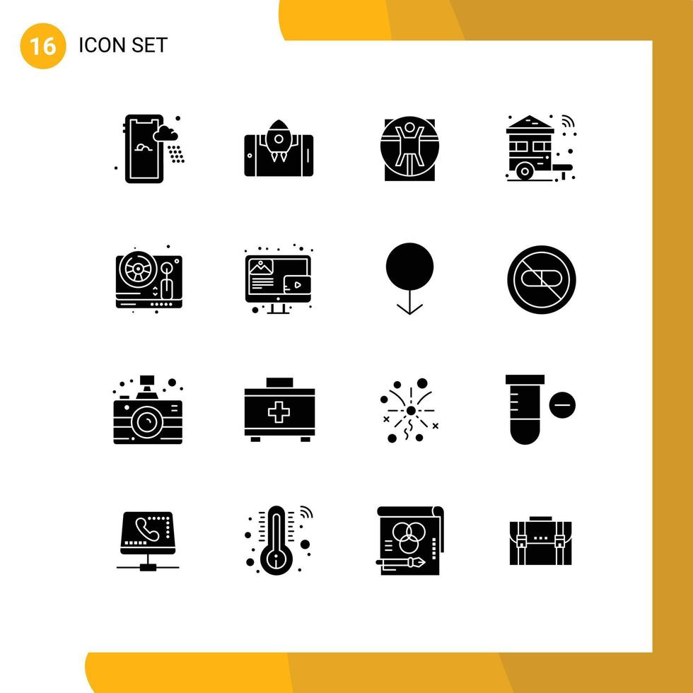 Pictogram Set of 16 Simple Solid Glyphs of wheel car man wifi smart Editable Vector Design Elements