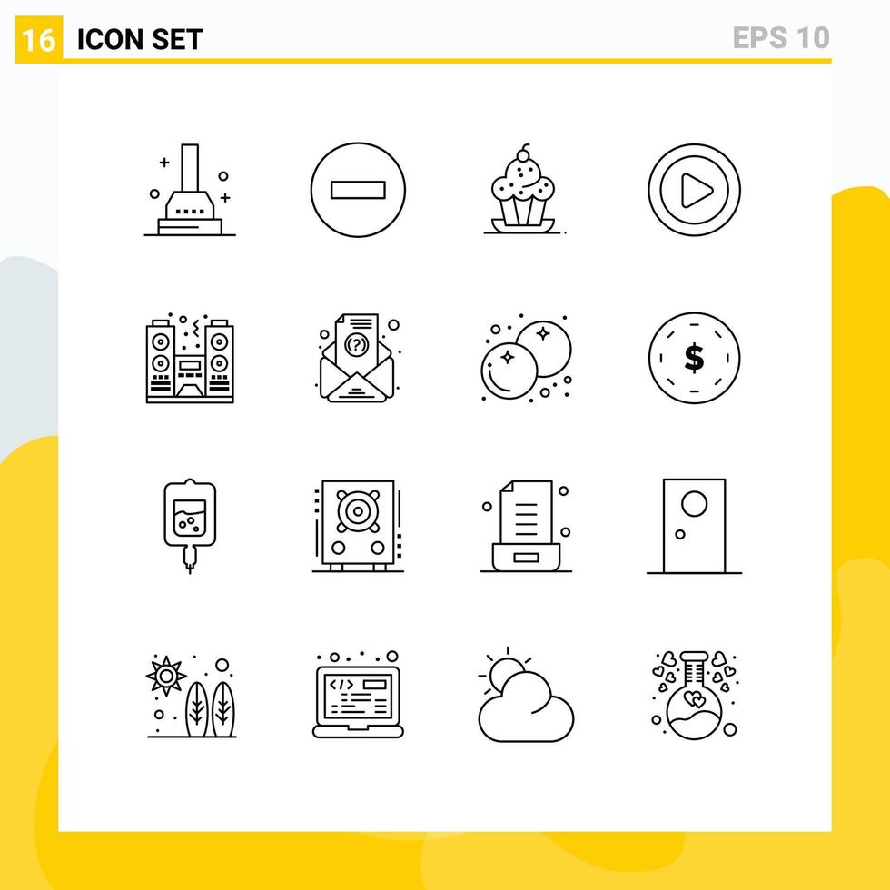 Outline Pack of 16 Universal Symbols of night video cake play thanksgiving Editable Vector Design Elements