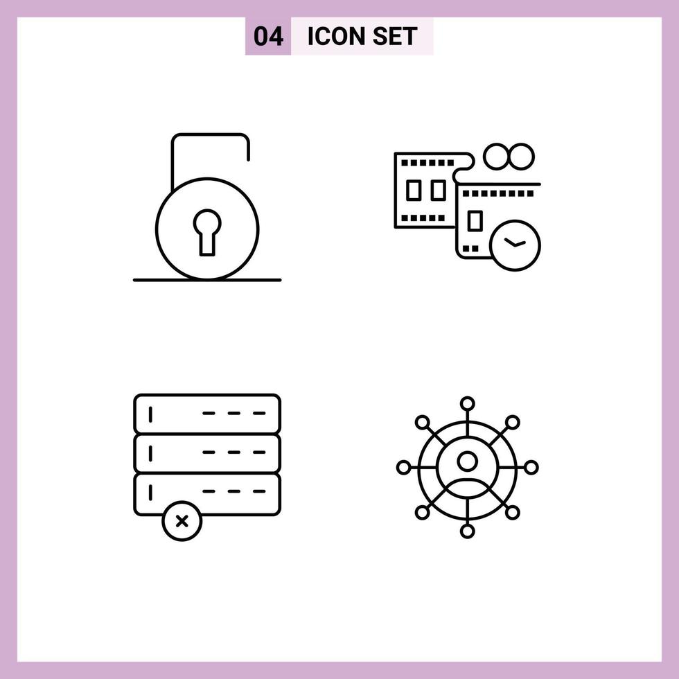Pack of 4 creative Filledline Flat Colors of key data security movie reel business Editable Vector Design Elements
