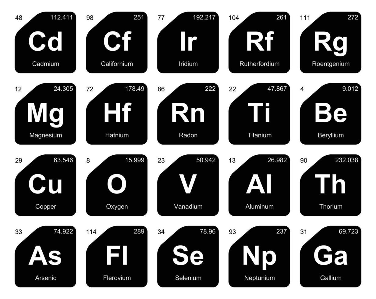 diseño de paquete de iconos de 20 tablas preiodicas de los elementos vector