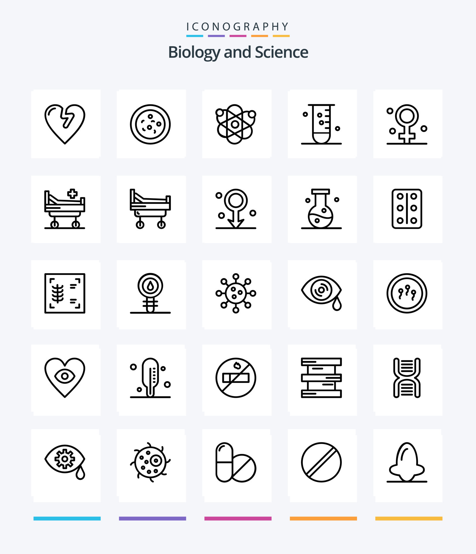 Creative Biology 25 OutLine icon pack Such As medical. female. science