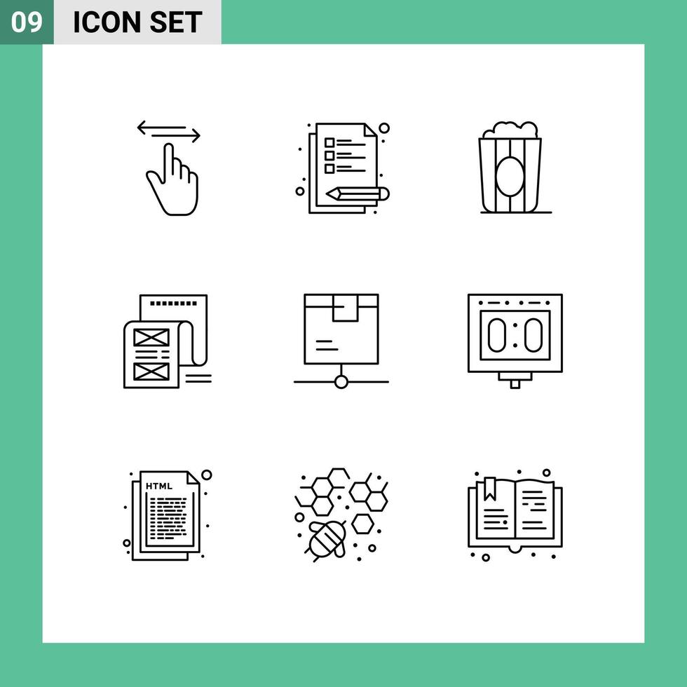 Pictogram Set of 9 Simple Outlines of delivery message cinema email document Editable Vector Design Elements