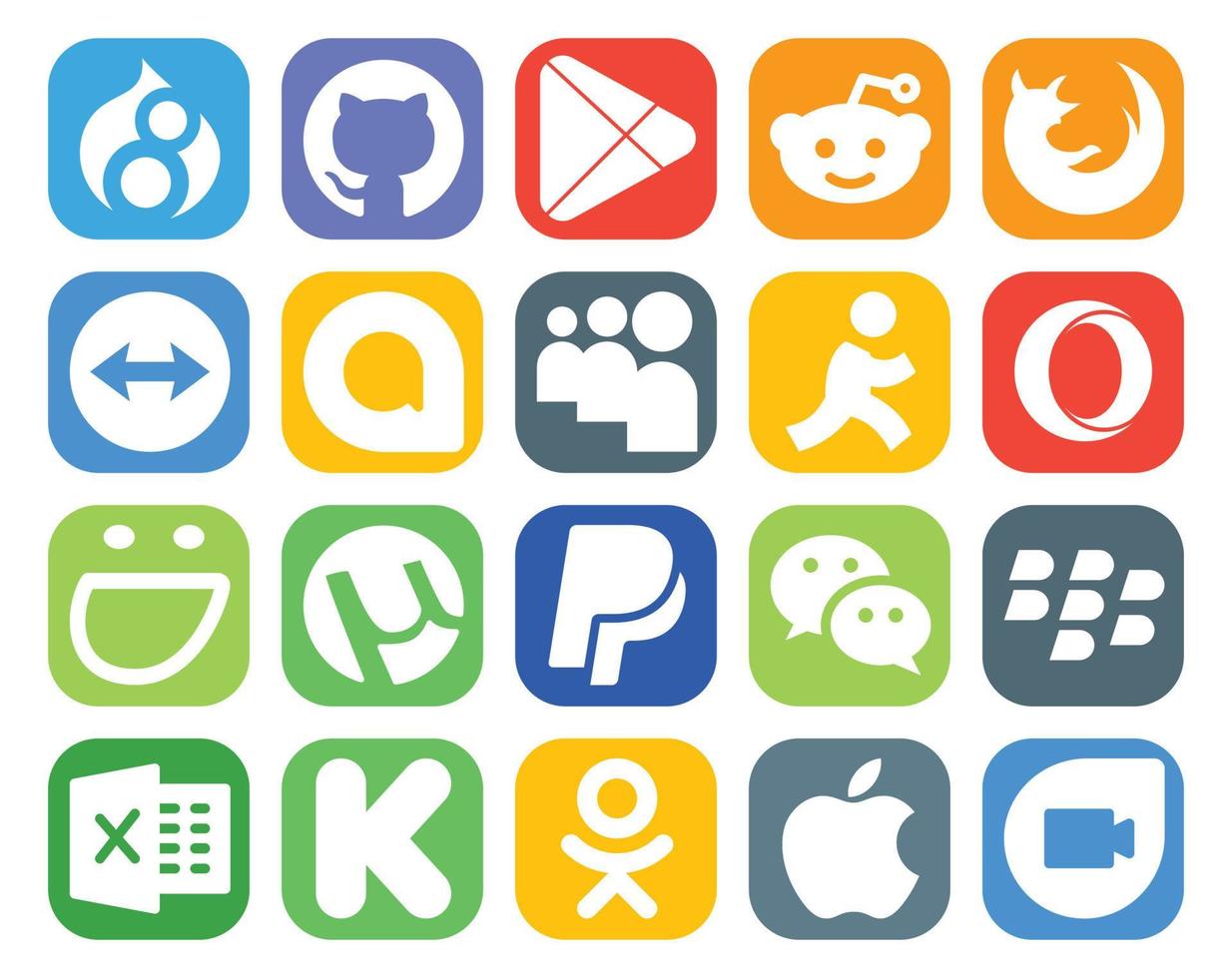 20 Social Media Icon Pack Including blackberry wechat google allo paypal smugmug vector