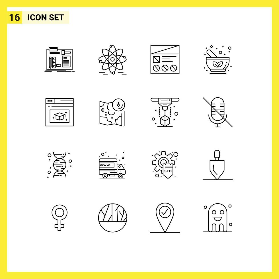 Stock Vector Icon Pack of 16 Line Signs and Symbols for herbal medicine fi drug usability Editable Vector Design Elements