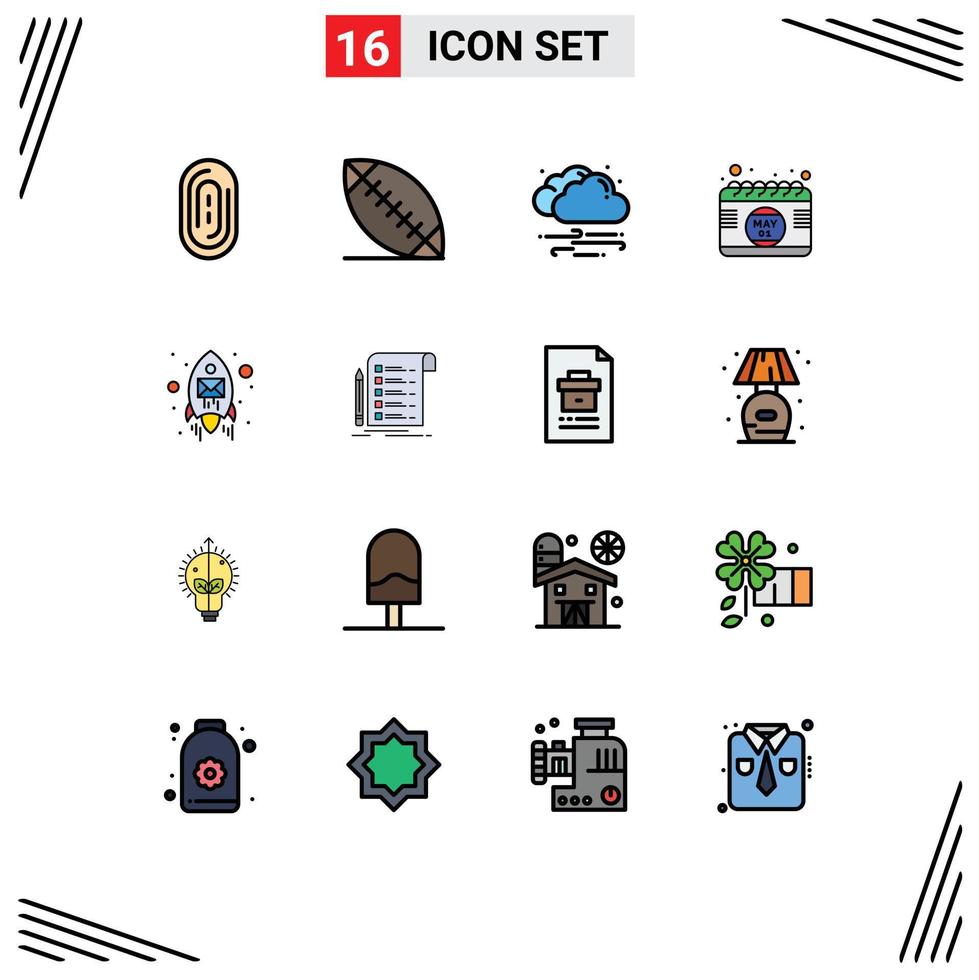 Flat Color Filled Line Pack of 16 Universal Symbols of seo envelope windy email day Editable Creative Vector Design Elements