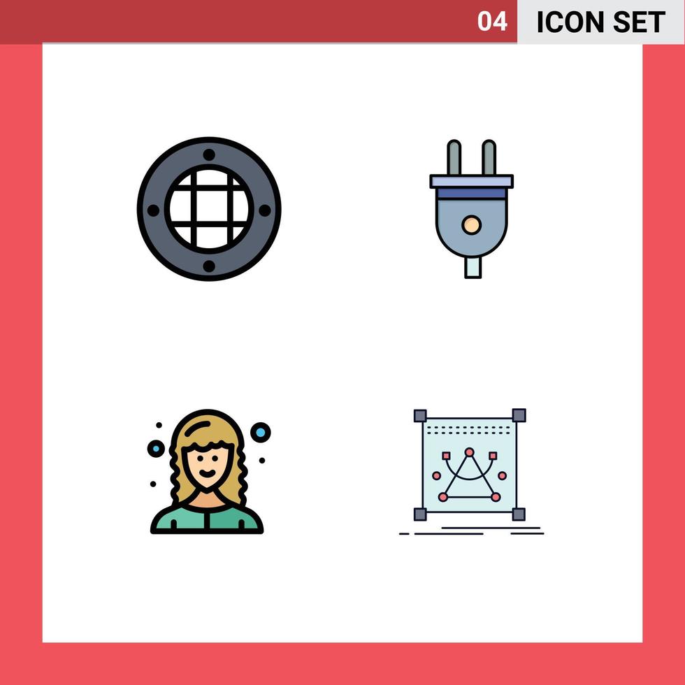 Pictogram Set of 4 Simple Filledline Flat Colors of interior female outdoor power web developer Editable Vector Design Elements