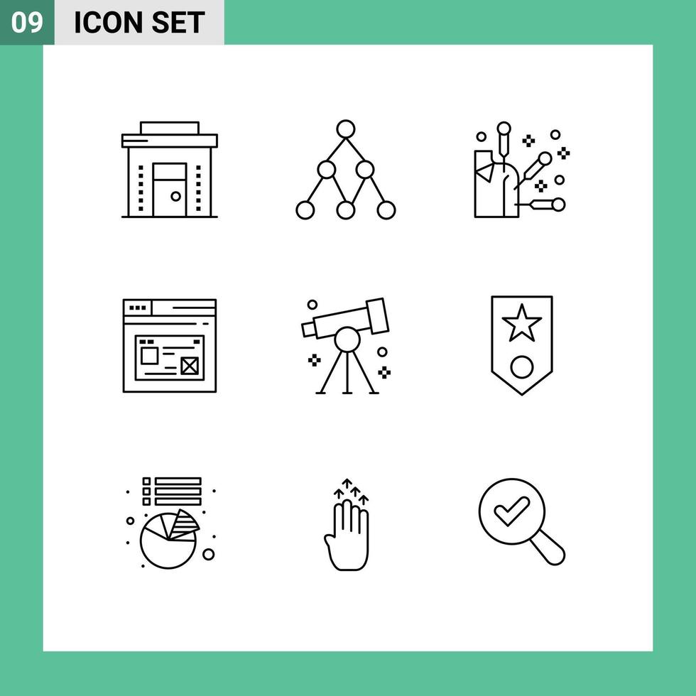 Pictogram Set of 9 Simple Outlines of laboratory design acupuncture website page Editable Vector Design Elements