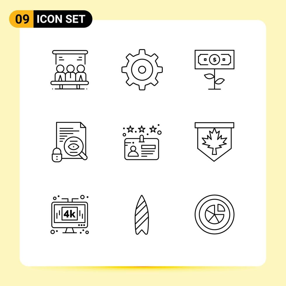 9 Universal Outlines Set for Web and Mobile Applications tag driver plant card security Editable Vector Design Elements
