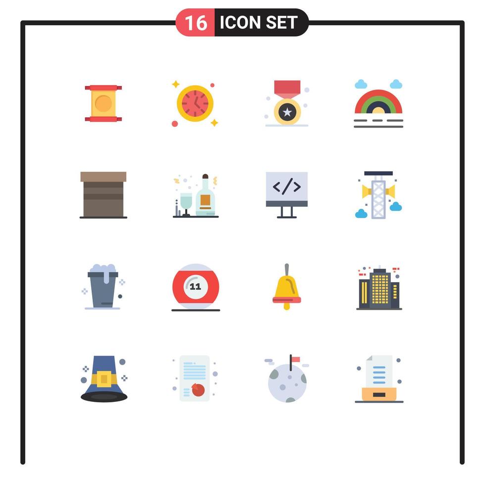 Pack of 16 creative Flat Colors of scroll prize chinese time medal Editable Pack of Creative Vector Design Elements