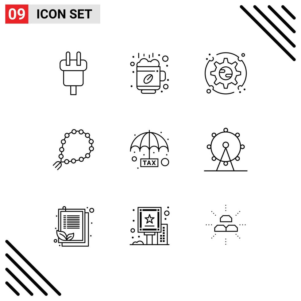 9 Thematic Vector Outlines and Editable Symbols of muslim pray cup tasbih options Editable Vector Design Elements