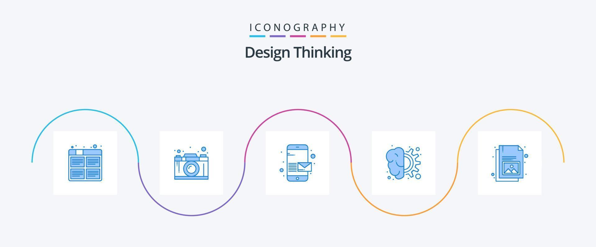 Design Thinking Blue 5 Icon Pack que incluye equipo. cerebro. diseño. enviar. mensaje vector