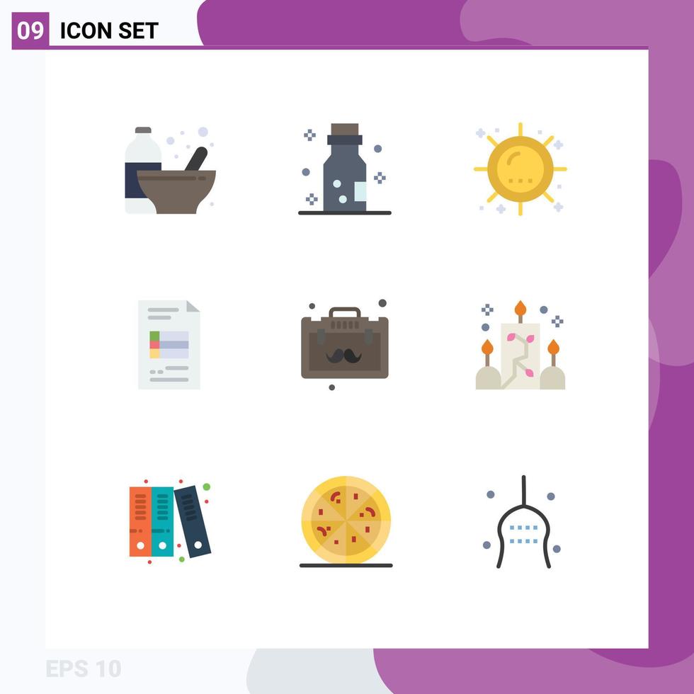 Set of 9 Commercial Flat Colors pack for business business report poison business sunlight Editable Vector Design Elements