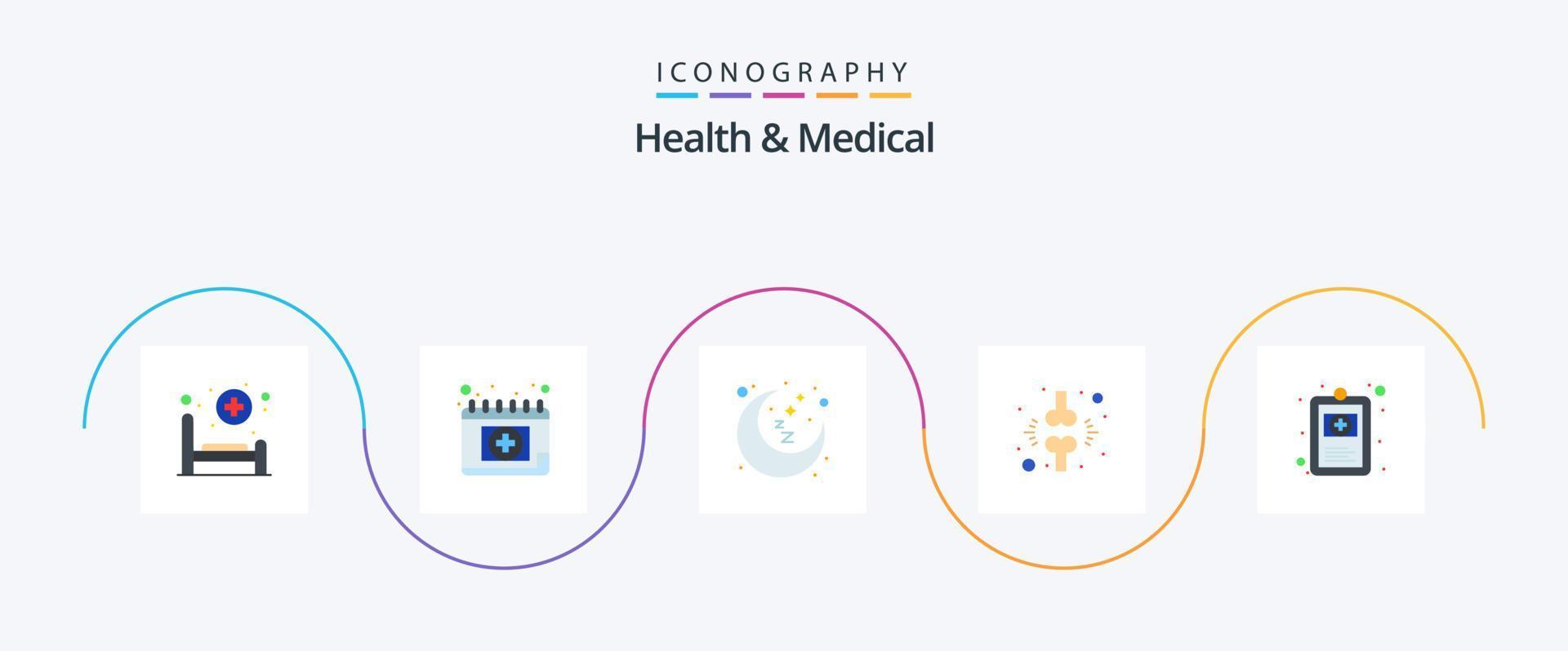 Health And Medical Flat 5 Icon Pack Including clinical record. injured. moon. fraction. bone vector